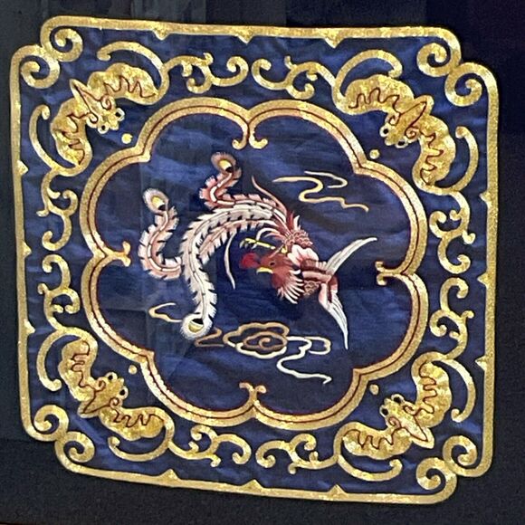 Phoenix Bird Silk Embroidery Custom Framed Rich Gold Royal Blue Asian Style - Picture 3 of 7